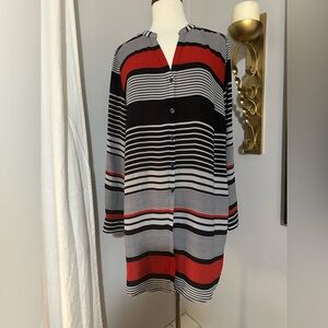 Striped Black and Red Button-Up Dress